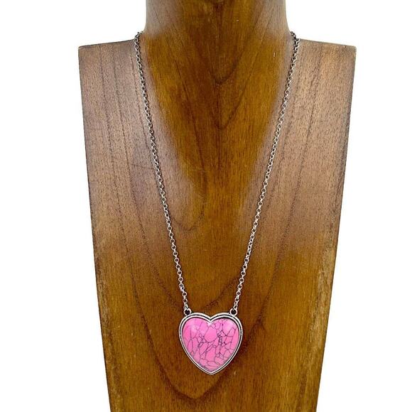 Western Pink Stone Heart Necklace Southwestern - Picture 1 of 2